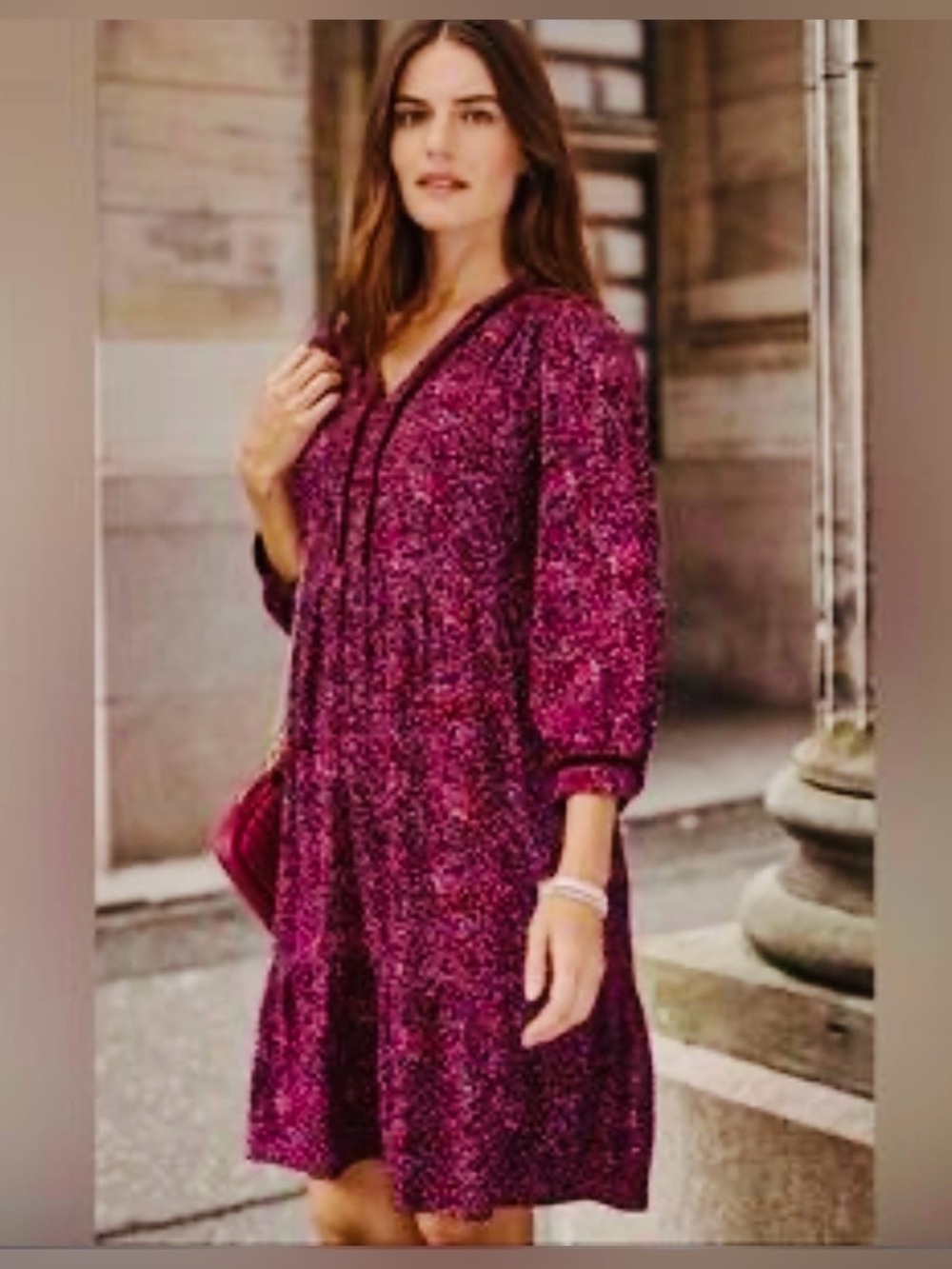 J. Jill Floral Print Boho Tunic Dress Size XL Floral 3/4 Sleeve Tiered Hem